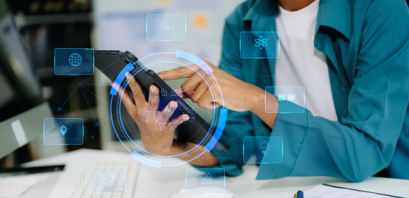 Smarter Job Searching for HR and Marketing Pros (1) Man using chatbot in computer and tablet smart intelligence Ai.